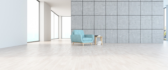 Modern Large Interior with Armchair Panorama. 3d Render