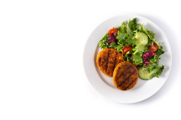 istock Delicious healthy chickpea burger and salad 1299955757