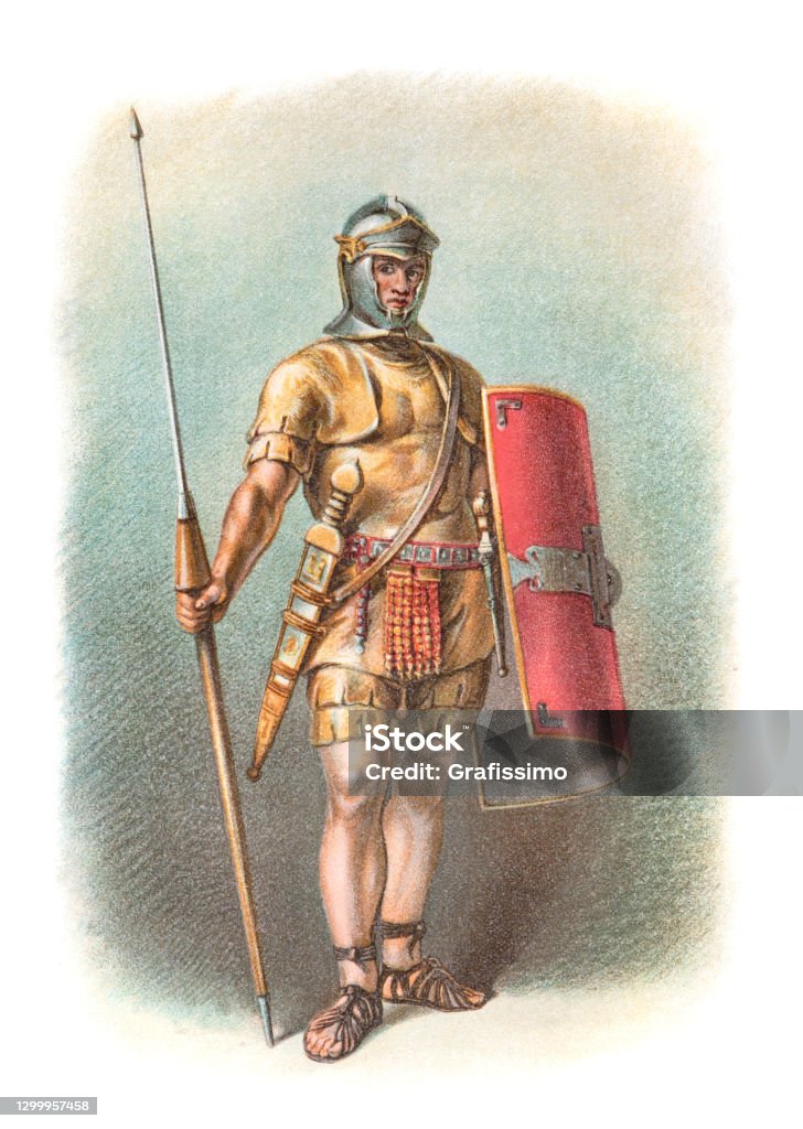 Roman Soldier From 5th Century With Pilum And Shield Stock Illustration