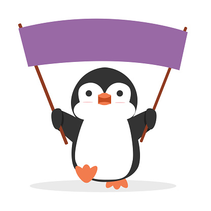 Cute penguin cartoon holding  Banner with Copyspace vector