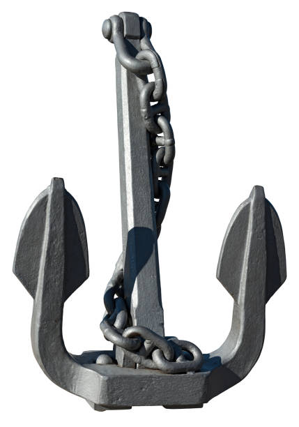 istock Gray Metal Anchor with Chain Isolated on White Background 1299960774