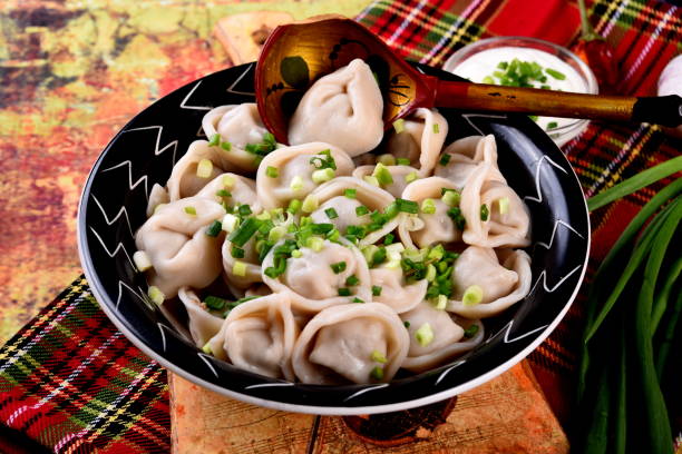 istock Cooked Meat dumplings - russian pelmeni 1299961844