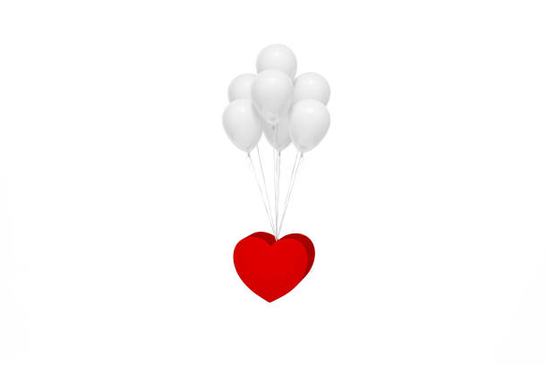 istock Outstanding metallic glossy red heart with white balloons floating on white background 3d rendering. 3d illustration true love and Valentines Day greeting card minimal concept. 1299963386