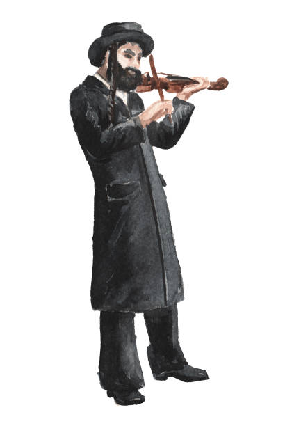 illustrazioni stock, clip art, cartoni animati e icone di tendenza di un ebreo ortodosso suona il violino. illustrazione ad acquerello disegnata a mano, isolata su sfondo bianco - yiddish