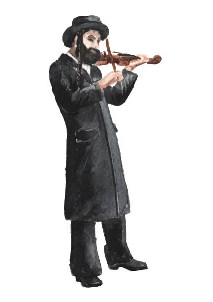 ilustrações de stock, clip art, desenhos animados e ícones de an orthodox jew plays the violin. hand drawn watercolor illustration, isolated on white background - yiddish