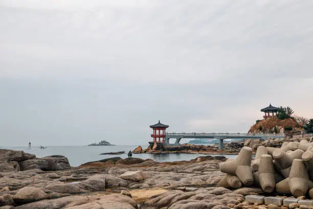 Yeonggeumjeong Korean traditional Pavilion and sea in Sokcho, Korea