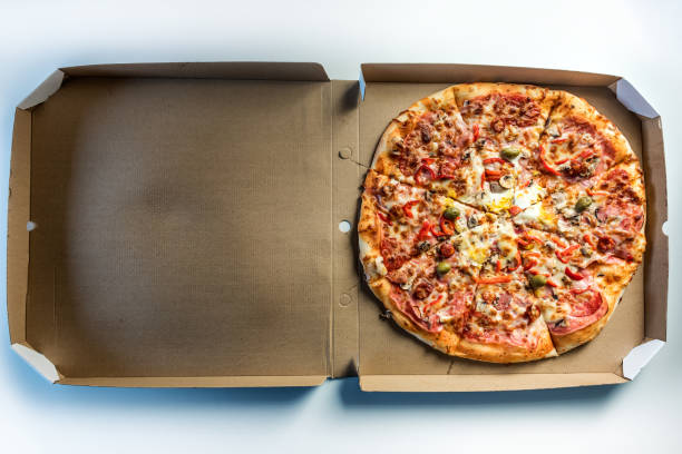 istock Pizza in a delivery cardboard box 1299967622