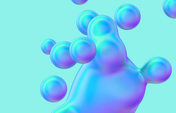 istock Abstract 3d art background. Holographic floating liquid blobs, soap bubbles, metaballs. 1299968598