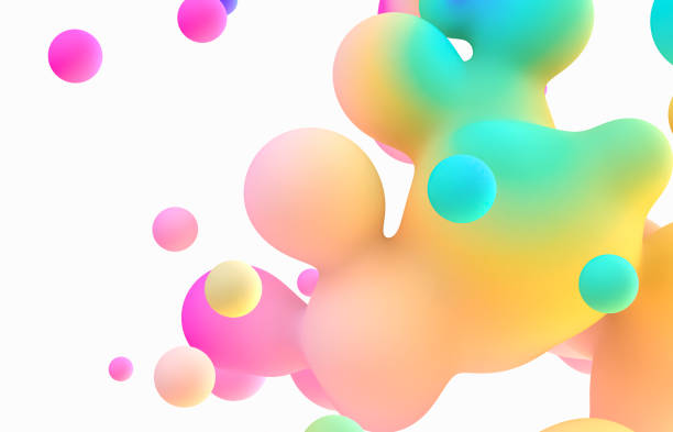 istock Abstract 3d art background. Holographic floating liquid blobs, soap bubbles, metaballs. 1299968613