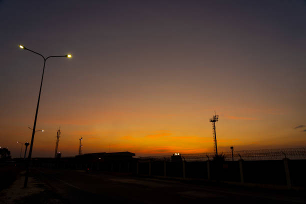 Darkness sunset and silhouette street light