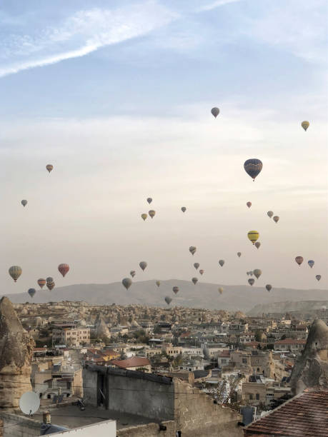 istock Hot air balloons flying in the sky. 1299973411
