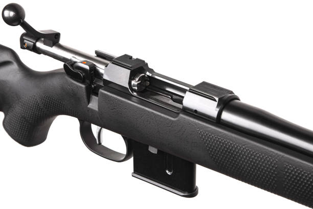 istock Modern bolt carbine isolated on white background.Weapon with mechanical sights for hunting and sports on a light background. 1299974078