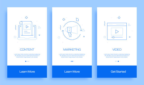 istock Inbound Marketing Concept Onboarding Mobile App Page Screen with Flat Icons. UX, UI Design Template Vector Illustration 1299975776