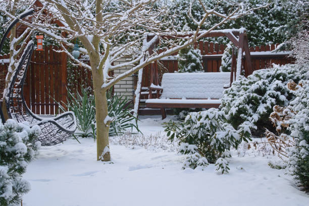 istock swing in the garden covered with snow 1299979614