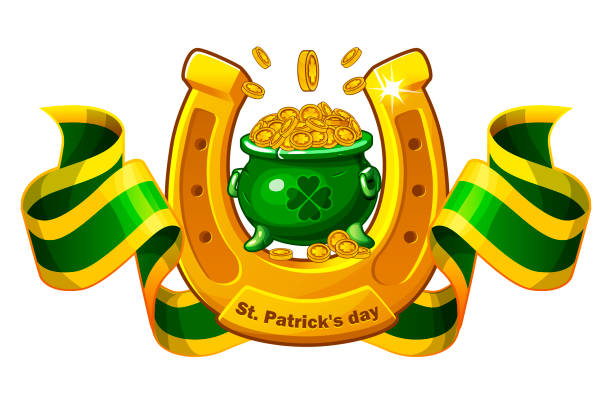 illustrazioni stock, clip art, cartoni animati e icone di tendenza di striscione vettoriale del giorno di san patrizio con pentola verde di monete. - backgrounds irish culture st patricks day good luck charm