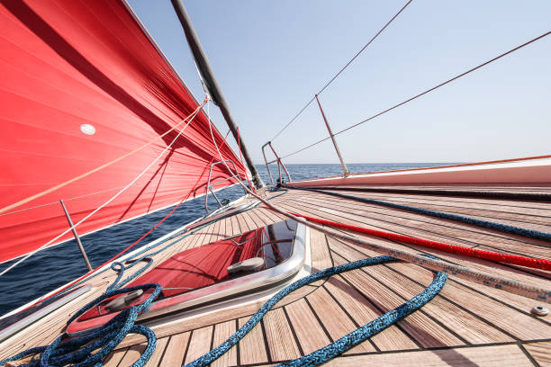 istock Wooden deck of the sailing yacht. 1299983670