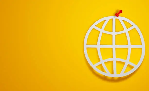 Pin Paper Globe Symbol on Yellow Background