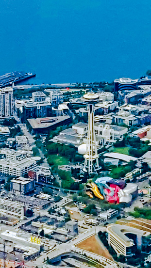 Aerial View of observation deck and  Downtown Seattle