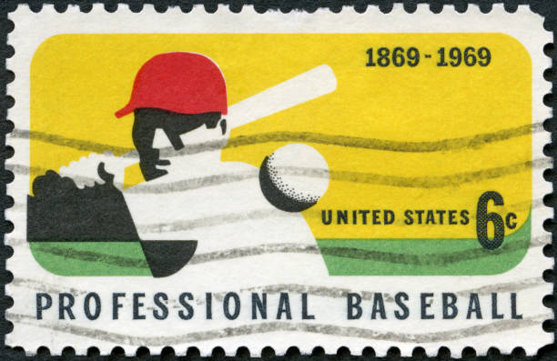 timbre-poste imprimé aux états-unis montre batter, joueur de baseball, 1969 - cultural center photos et images de collection