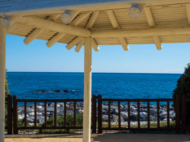 istock Wood pergola facing the sea 1299986155