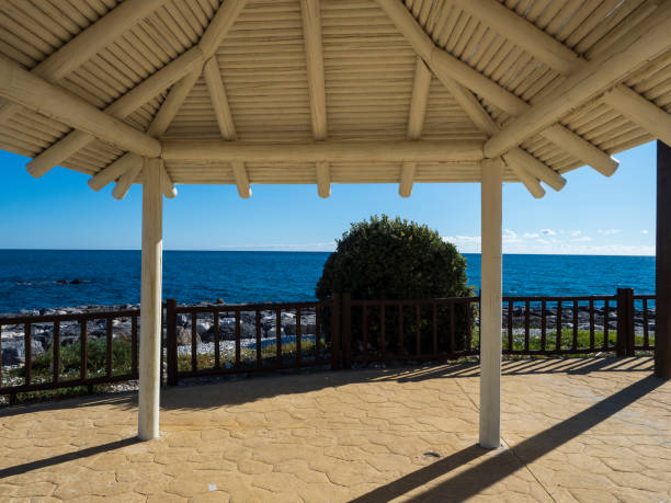 istock Wood pergola facing the sea 1299986192