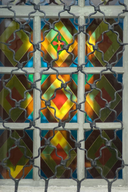 istock Multicolored window of Assumption church in Kitaygorod 1299989448