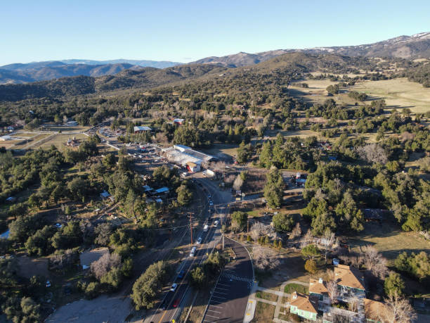 Aerial view of valley with small town Julian, California, USA Aerial view of valley with small town Julian, San Diego County, California, in the United States julian california stock pictures, royalty-free photos & images