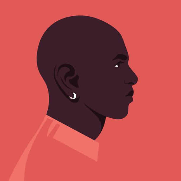 Portrait of an African man in the profile. Face. Side view. Portrait of an African man in the profile. Face of a human. Side view. Avatar. Vector flat illustration engineer silhouettes stock illustrations