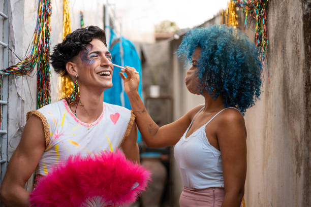 Preparing for Carnival Carnival during the pandemic in Brazil Drag Kings stock pictures, royalty-free photos & images