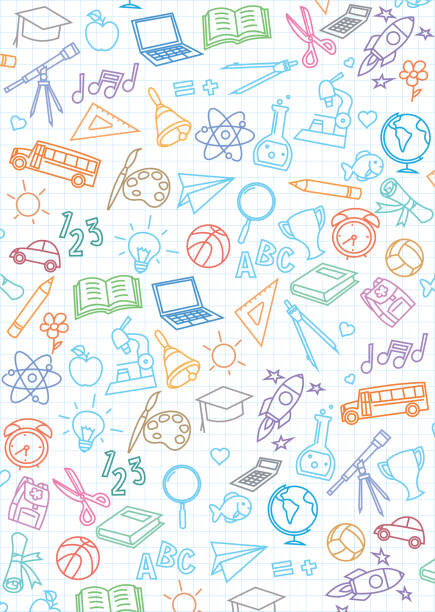 zurück zur schule nahtlose muster hintergrund - bildung stock-grafiken, -clipart, -cartoons und -symbole