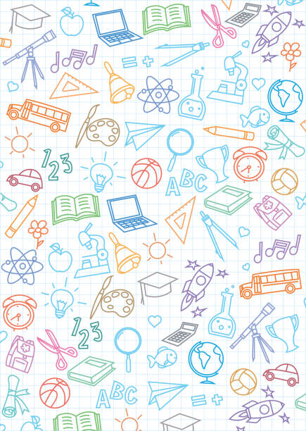 학교로 돌아가기 원활한 패턴 배경 - 교육 일러스트 stock illustrations