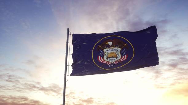 istock State flag of Utah waving in the wind. Dramatic sky background. 3d illustration 1299998776