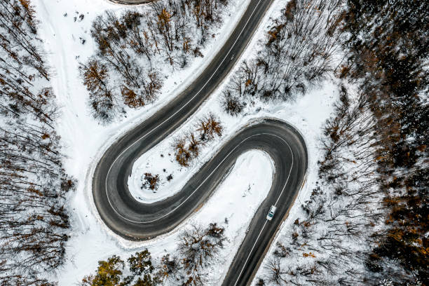 Winding road seen from a straight down perspective