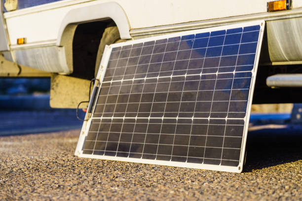 istock Solar photovoltaic panel at caravan 1300003742