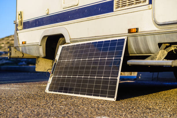 istock Solar photovoltaic panel at caravan 1300004748