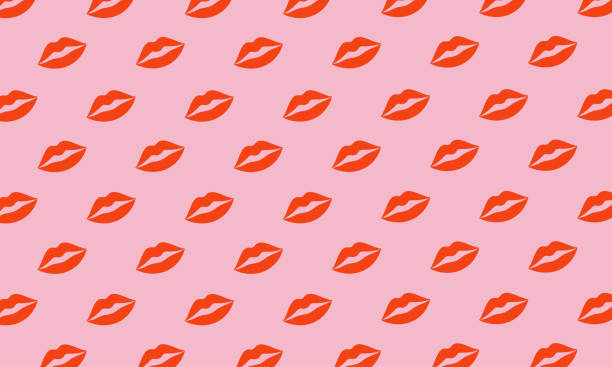 illustrazioni stock, clip art, cartoni animati e icone di tendenza di sfondo rosa con labbra rosse motivo senza cuciture - kissing