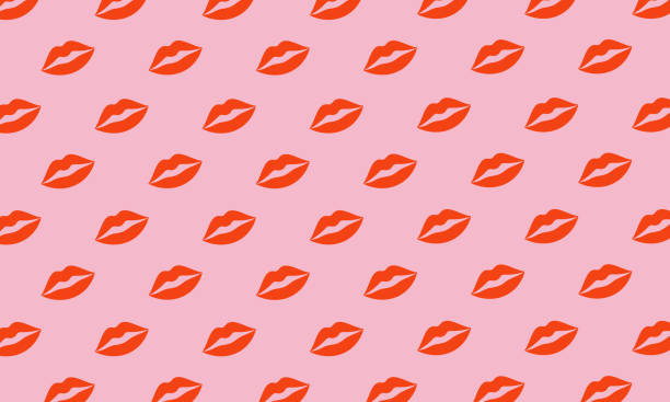 różowe tło z czerwonymi ustami bez szwu - the kiss stock illustrations