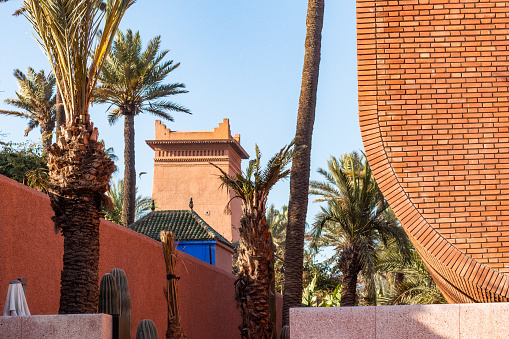 Marrakesh, Morocco - January 16, 2020: A view of the Jardin Majorelle from the beautiful Yves Saint Laurent Museum