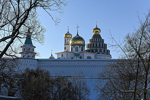 New Jerusalem Monastery. Frosty sunny day in January. Russian Orthodox monastery in the city of Istra near Moscow.