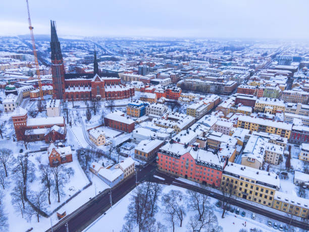 уппсала, швеция, как видно в зимний период - uppsala cathedral стоковые фото и изображения