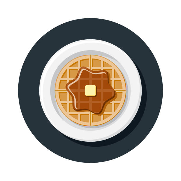 ilustrações, clipart, desenhos animados e ícones de ícone de sobrecarga de xarope e waffle de manteiga - waffle breakfast syrup plate