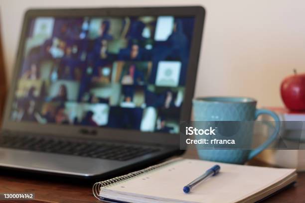 Laptop School And Books On Table Online School Elearning Concept Stock Photo - Download Image Now