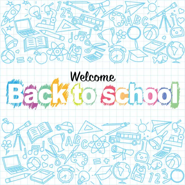 Vector illustration of Back to school doodles in chalkboard background