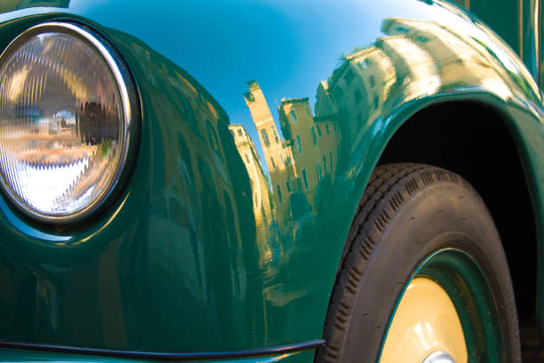 Green car close up detail