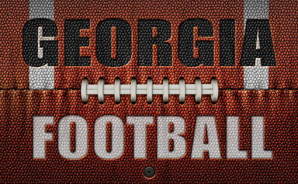 Georgia Football Text on a Flattened Football The words, Georgia Football, embossed onto a football flattened into two dimensions. 3D Illustration georgia football stock pictures, royalty-free photos & images