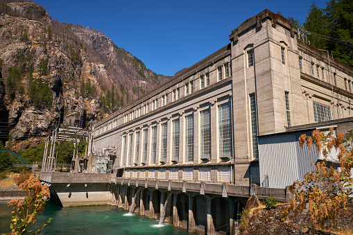 A hydroelectric plant on the Skagit River in Washington State, USA.