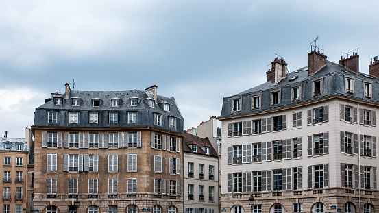 Facade of the Parisian typical freestone building