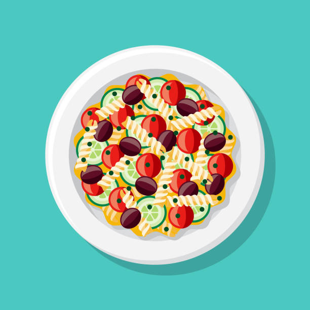 паста салат накладные значок - pasta directly above fusilli food stock illustrations