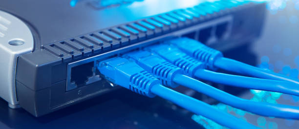 istock Router Wi-Fi close up. Fast internet modem device. 1300028747