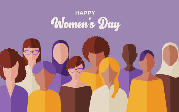 women of different ethnicities, celebrating international women's day. vector art illustration